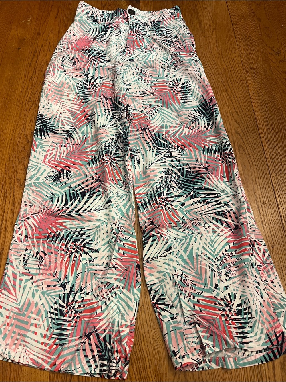 Tropical Print Wide-Leg Pants - Pink Mint